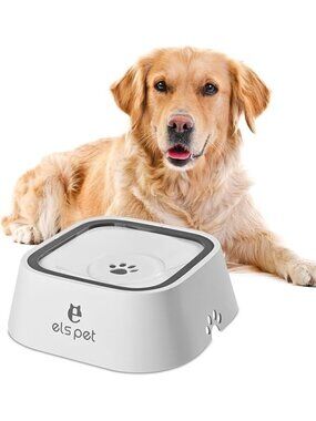 No Spill Dog Water Bowl 35oz Slow Water Drinking for Pets, White Spill Proof !